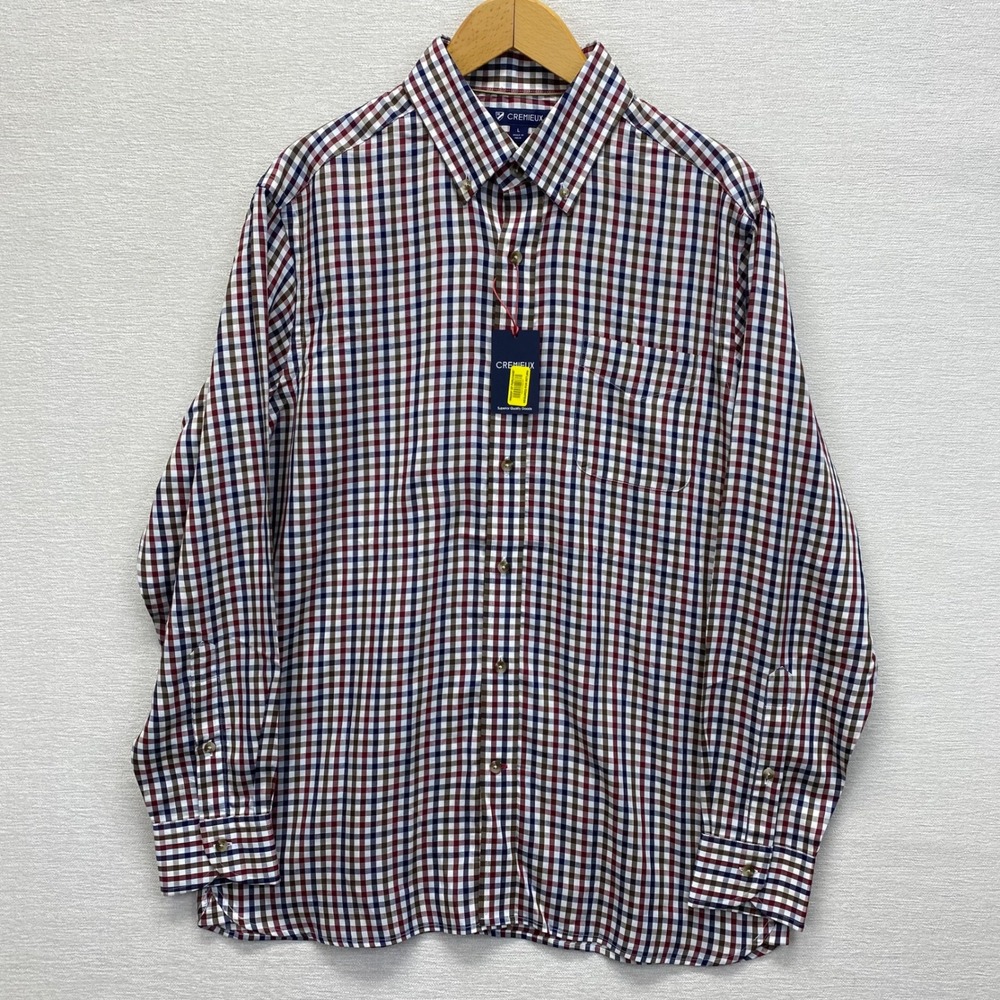 Cremieux Mens Large Multi Color Check Plaid Button Down Shirt 100% Lyocell NWT